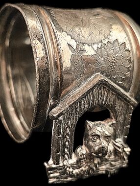 Antique Meriden #270 Figural Bulldog Doghouse Napkin Ring Silverplate Victorian